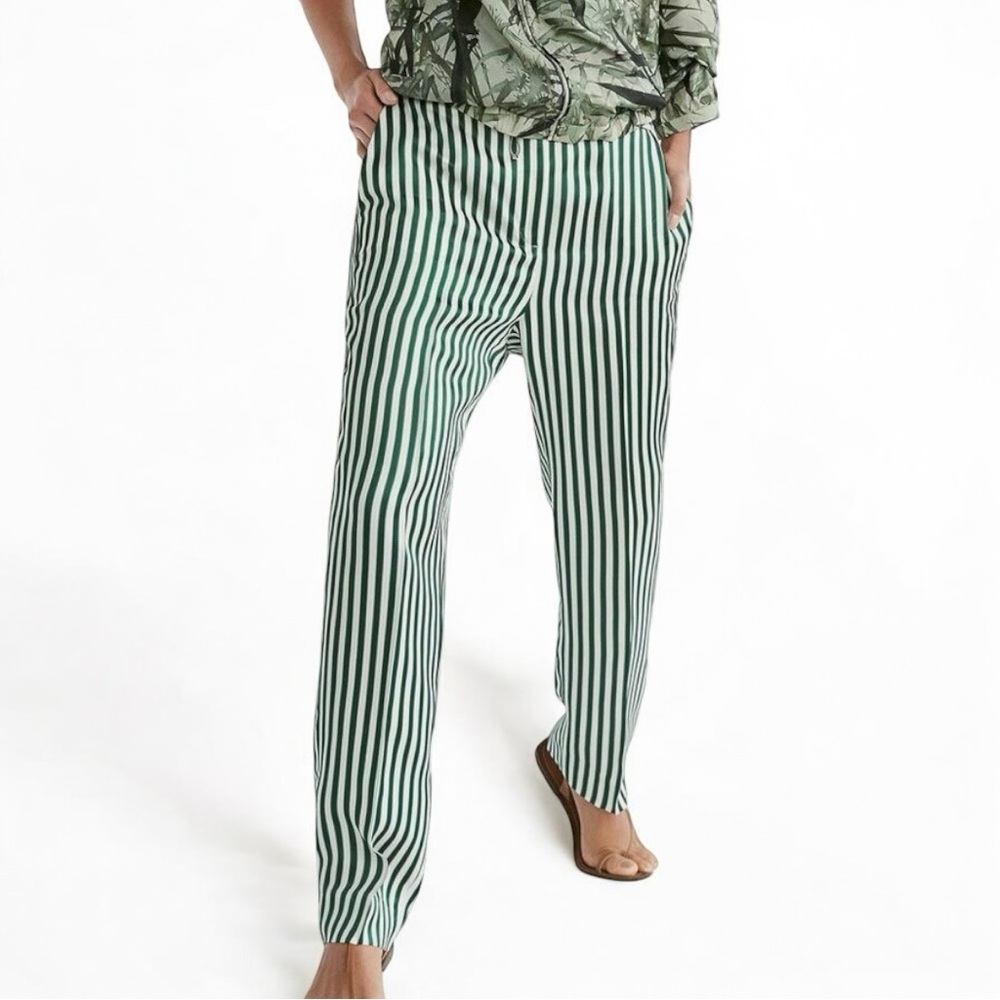 Massimo Dutti Green Striped Straight Pants Size 2